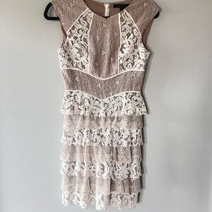 BCBGMaxAzria Tan and Gold Sheath Mini Dress